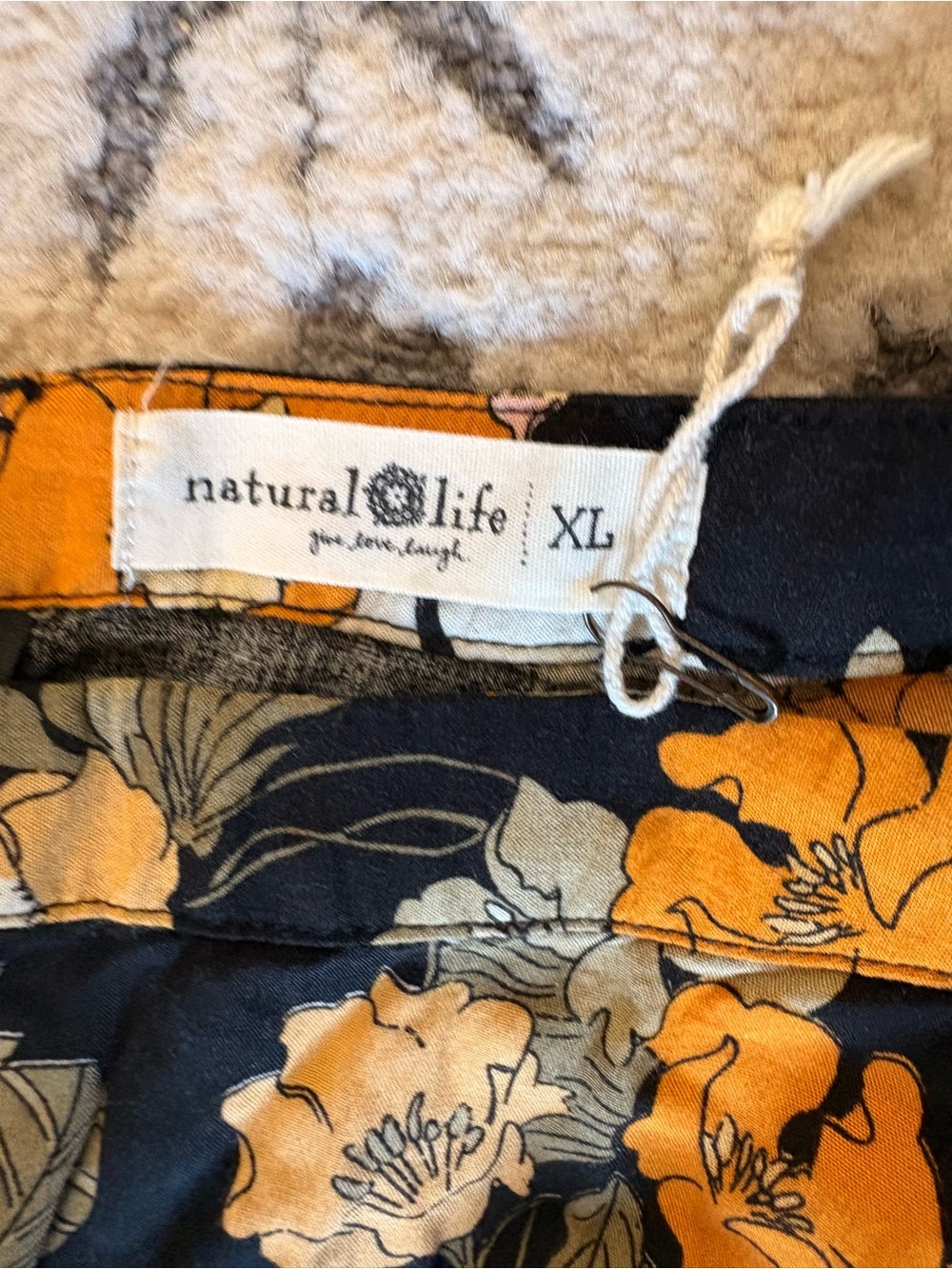 NATURAL LIFE Black Maxi Skirt with Orange, Cream & Pink Floral Print - Picture 2 of 7